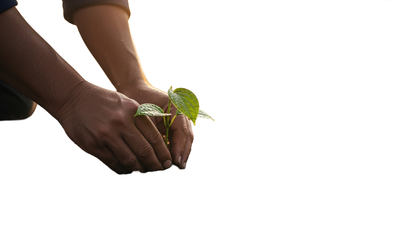 Hands holding soil and seeds